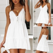 Sexy Backless V-neck Solid Color Sling Dress