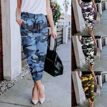 Fashion Camouflage Printed Elastic Waist Pants 