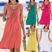 Fashion Solid Color Sleeveless Lace Spliced Dress