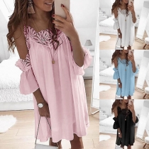 Sexy Off-shoulder Lace Spliced Short Sleeve Loose Sling Dress
