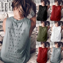 Fashion Letters Printed Sleeveless Round Neck Tank Top 