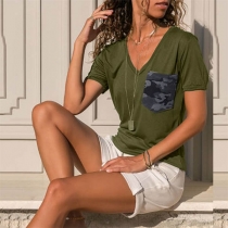 Fashion Short Sleeve V-neck Slim Fit T-shirt 