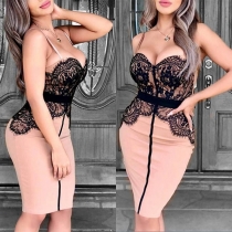 Sexy Backless Lace Spliced Slim Fit Sling Dress