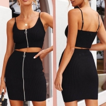 Sexy Backless Sling Crop Top + High Waist Skirt Two-piece Set 