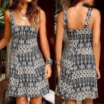 Bohemian Style Backless Square Collar Printed Sling Dress