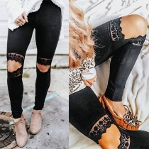 Sexy Hollow Out Lace Spliced Slim Fit Leggings