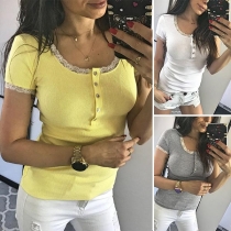 Fashion Short Sleeve Round Neck Lace Spliced T-shirt 