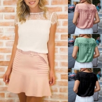Fashion Lace Spliced Short Sleeve Round Neck T-shirt 