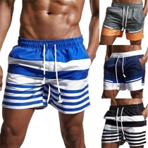 Fashion Elastic Waist Men's Striped Beach Shorts 