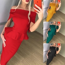 Sexy Off-shoulder Boat Neck Ruffle Slim Fit Party Dress