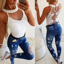 Sexy Backless Lace Spliced Slim Fit Tank Top 