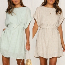 Fashion Solid Color Short Sleeve Round Neck Dress