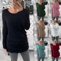 Simple Style Long Sleeve Round Neck Solid Color T-shirt 