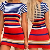 Fashion Short Sleeve Slim Fit Striped Knit Dress