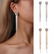 Fashion Rhinestone Inlaid Long Tassel Earrings