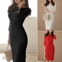 Fashion Hollow Out Trumpet Sleeve Round Neck Slim Fit Dress