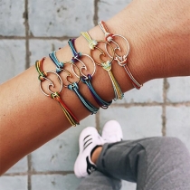 Concise Style Wave Shape Carved Contrast Color Braid Bracelet