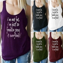 Casual Style Solid Color Round Neck Letter Print Tank Top
