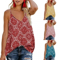 Sexy V-neck Loose-fit Floral Print Cami Top