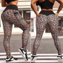 Sexy Contrast Color High Waist Slim Fit Leopard Leggings