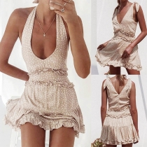 Sexy Deep V-neck Ruffle Hem Dots Printed Dress