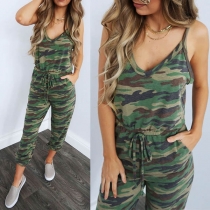 Sexy Backless V-neck Camouflage Printed Sling Jumpsuit 