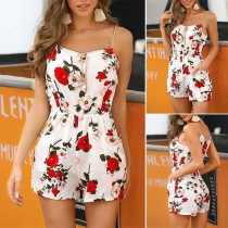 Sexy Backless High Waist Printed Sling Romper 