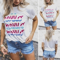 Casual Style Letters Printed Short Sleeve Round Neck T-shirt 