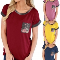 Fashion Printed Spliced Short Sleeve Round Neck T-shirt 
