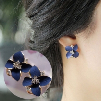 Fashion Rhinestone Inlaid Camellia Shaped Earrings
