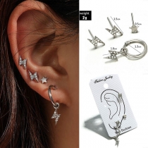 Fashion Rhinestone Inlaid Lightning Shaped Stud Earring Set 4 pcs/Set 