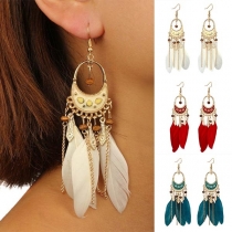 Ethnic Style Feather Pendant Earrings 