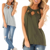 Sexy Hollow Out Sleeveless High-low Hem Solid Color Top (It falls small)