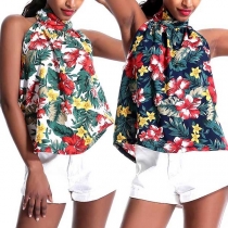 Sexy Backless Printed Halter Top 