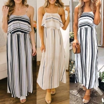Sexy Backless High Waist Striped Sling Maxi Dress