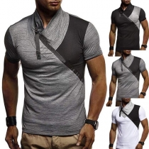 Fashion Contrast Color Short Sleeve Cowl Neck Men's T-shirt 