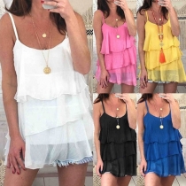 Sexy Solid Color Multi-layer Sling Top 