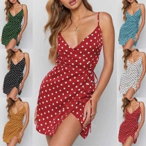 Sexy Backless V-neck Dots Printed Sling Dress