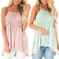 Sexy Backless Solid Color Lace Spliced Cami Top