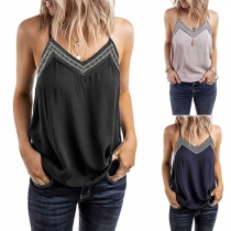 Sexy Backless V-neck Printed Spliced Cami Top 