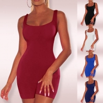 Simple Style Sleeveless U-neck Solid Color Tight Romper 