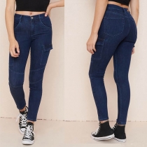 Fashion High Waist Side-pocket Slim Fit Jeans 