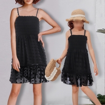 Fashion Solid Color Sleeveless Parent-child Dress