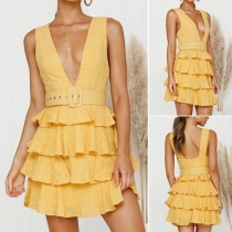 Sexy Backless Deep V-neck Sleeveless High Waist Cake Dress