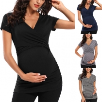 Sexy Off-shoulder Half Sleeve Solid Color Maternity T-shirt