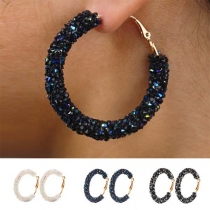 Retro Style Crystal Inlaid Circle Shaped Earrings 