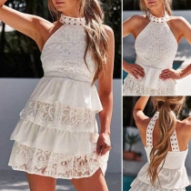 Sexy Backless High Waist Lace Spliced Halter Dress