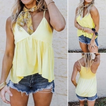 Sexy Backless V-Neck Solid Color Cami Top