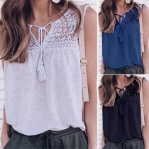 Fashion Solid Color Sleeveless V-neck T-shirt 