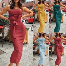 Sexy Strapless High Waist Solid Color Lace-up Party Dress